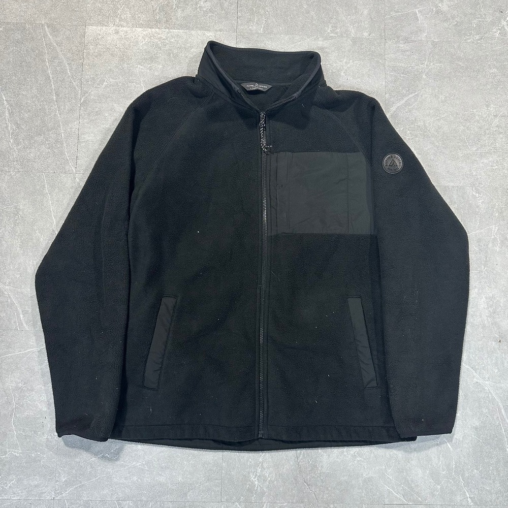 Alpine Design Mens Black Full Zip Fleece Jacket Mock Neck Pocket Large 4403